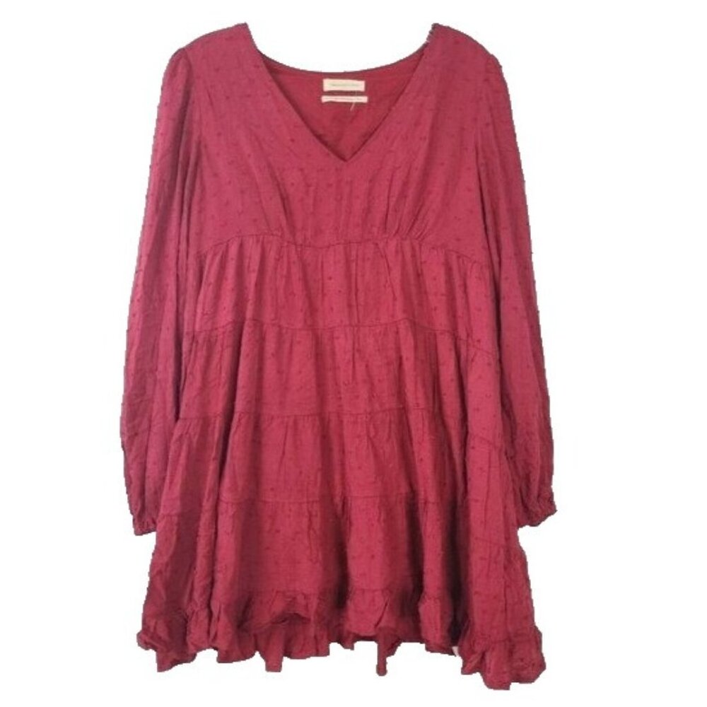 Urban Outfitters Womens Tunic Top XS Red‎ Swiss Dot Tiered BOHO Festival Casual